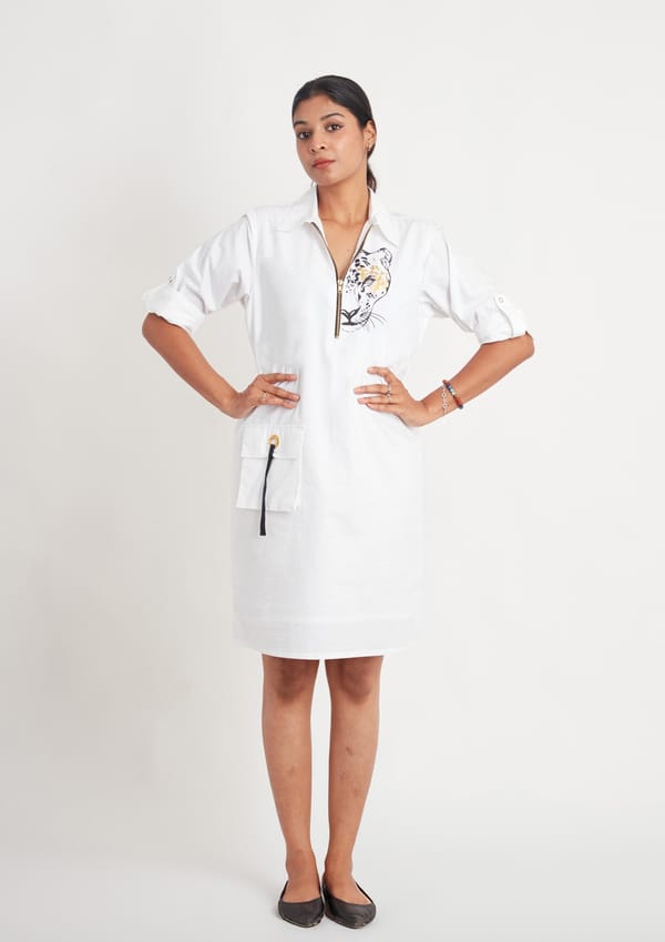 Leopard Foil Print White Dress — Richa Goenka