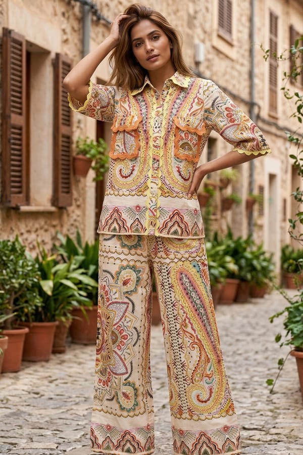 Multicolor Paisley Linen Shirt and Wide-Leg Co-ord Set — BOHO-CHIC