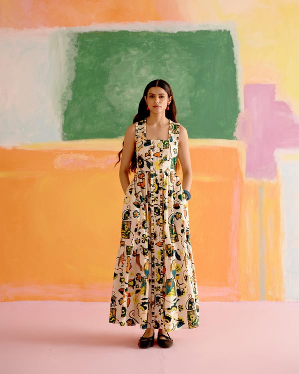 Multicolor Printed Tie-Back Square-Neck Maxi Dress — HAPPI SPACE