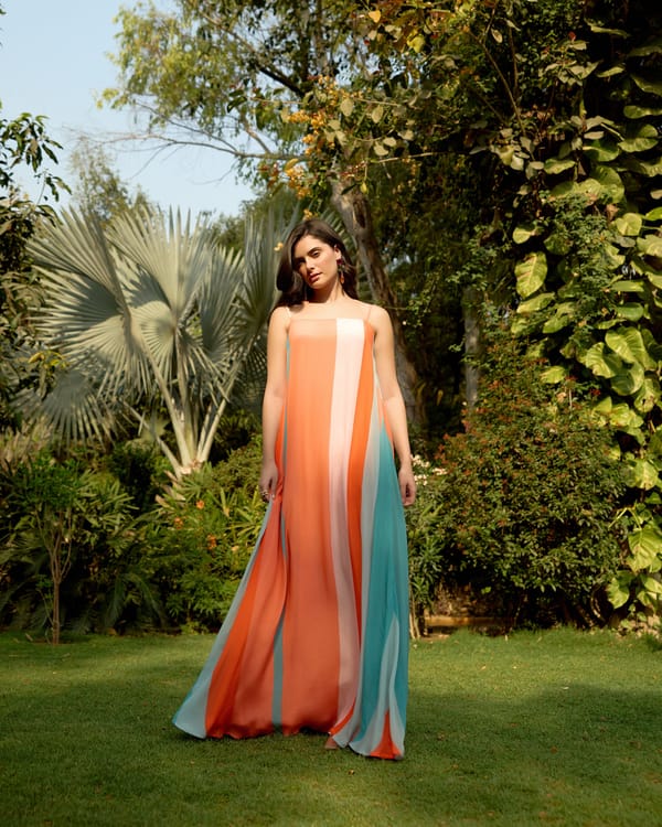 Orange Colorblocked Maxi Slip Dress — House of Soi