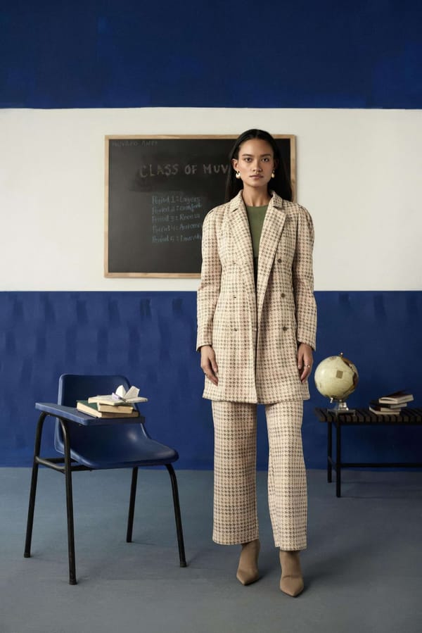 Printed Suede Houndstooth Blazer and Wide-Leg Co-ord Set — Muvazo