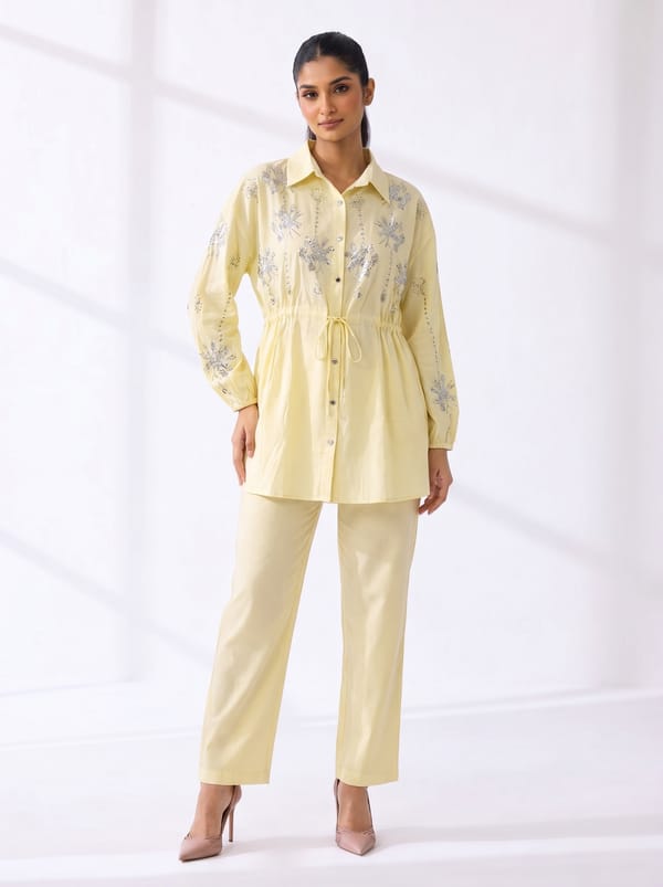 Yellow Embellished Shirt and Straight Pants Co-ord Set — THE LUXURY DRESSING