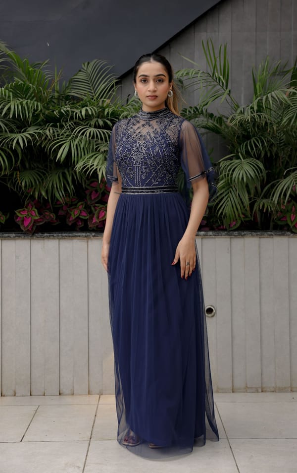 Navy Sheer Overlay Gown — EDITION II