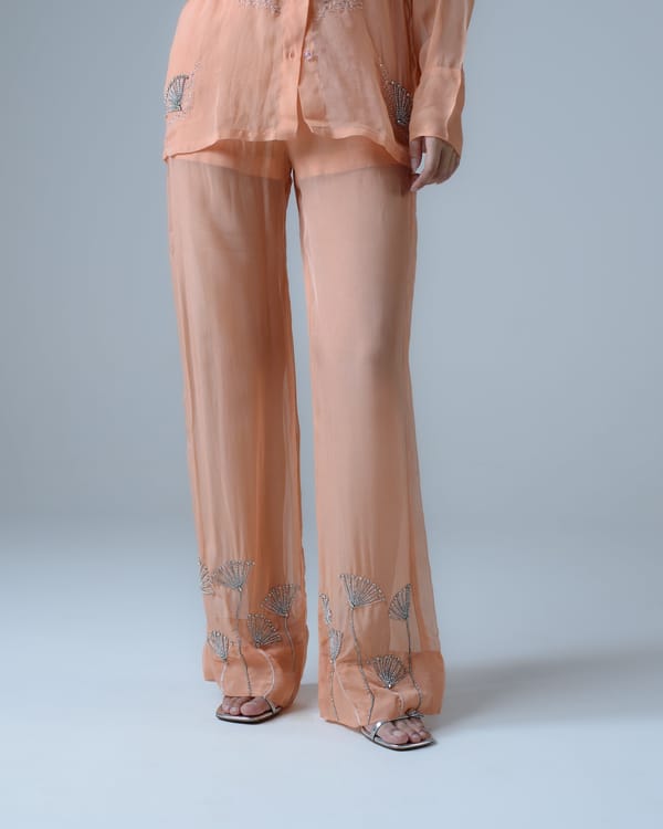 Coral High-Waist Straight-Leg Organza Trousers — MAGIA
