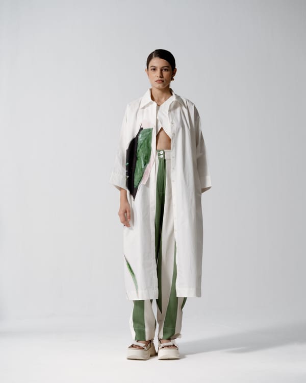 White Cotton Poplin Abstract Print Shirt Midi Dress — Ofrida