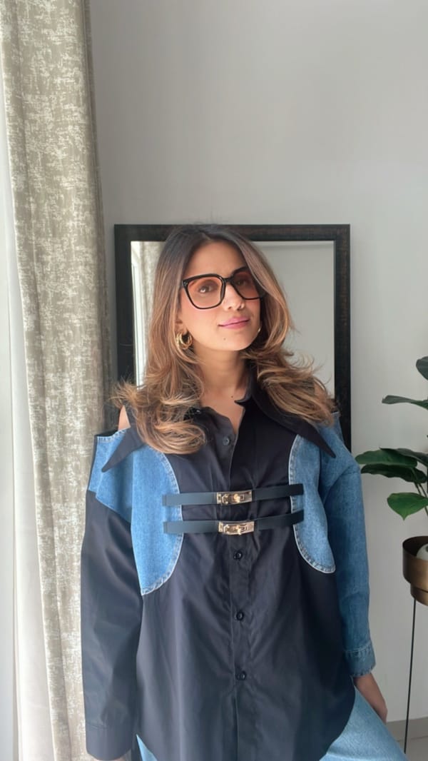 Denim Shoulder Cut Belt Detailed Poplin Shirt — CLOSET AFFAIR
