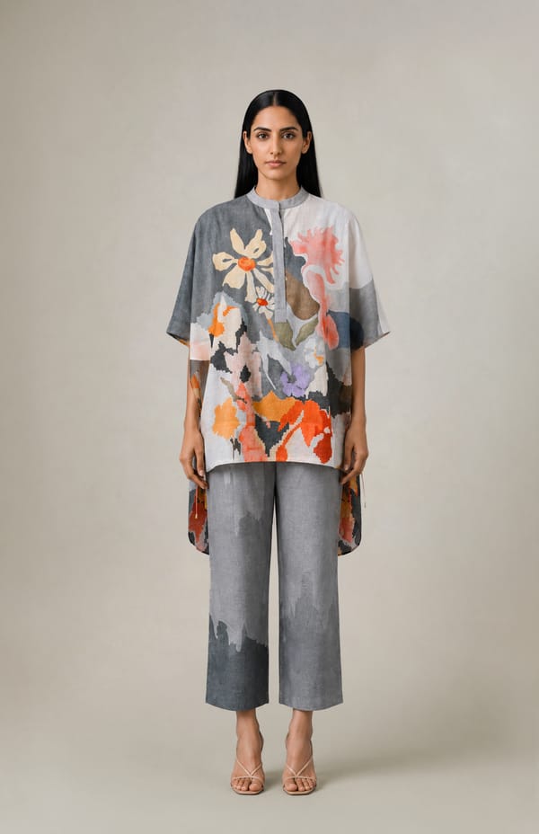 Grey Abstract Print Kaftan Co-ord Set — CLOS