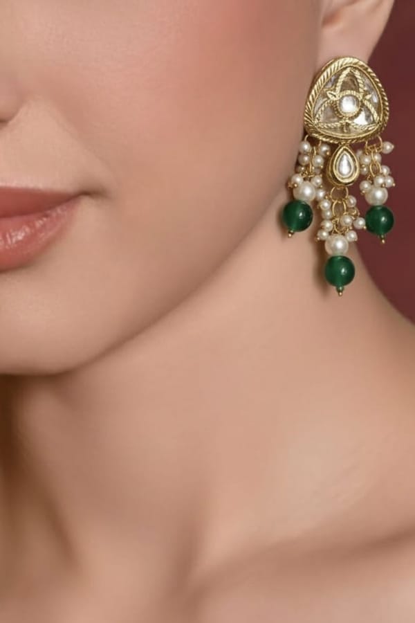 Golden Emerald Drop Danglers — Beauty Spot Jewellery