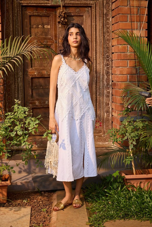 Ivory Lace Midi Dress — Needle Ten