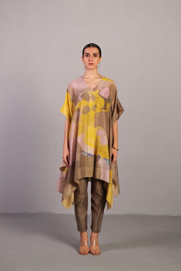 Candy Beige And Bright Yellow Kurta Set — CLOS