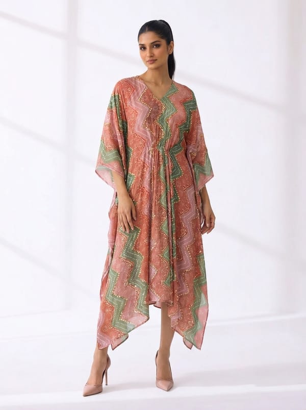 Peach Viscose Georgette Kaftan — 5 Elements