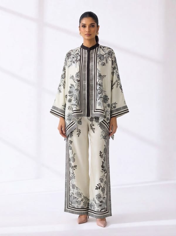 Ivory Monochrome Floral Cape-Sleeve Top — Dash and Dot