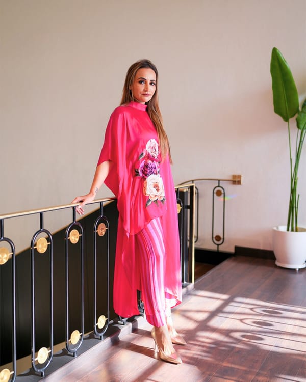 Fuchsia Bloom Kaftan Set — Puja Agarwal