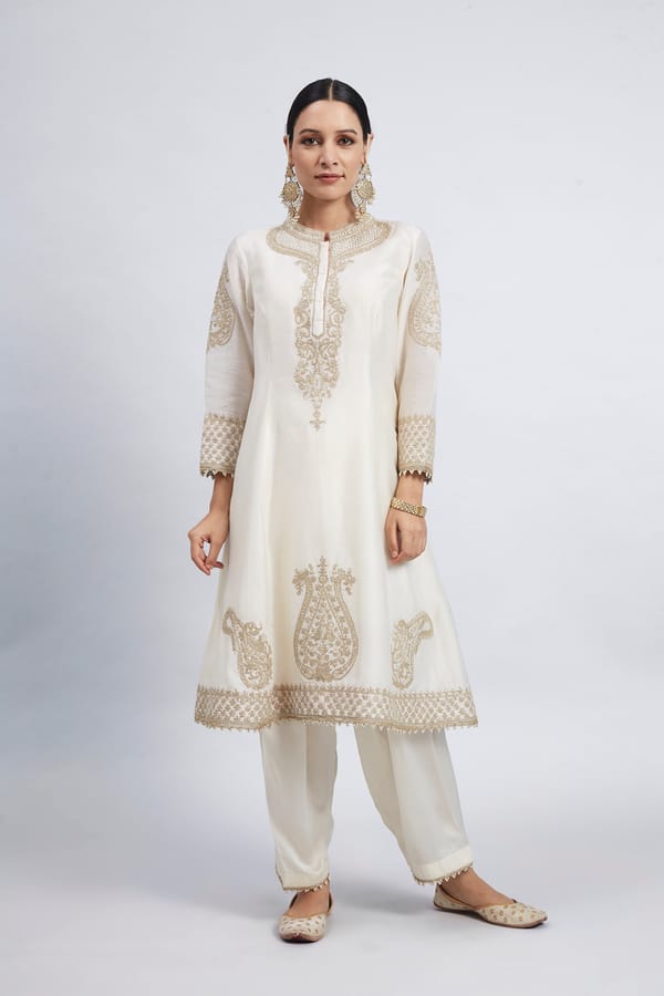 Daisy Ivory Tilla Embroidered A-Line Kurta Set — Sheetal Batra