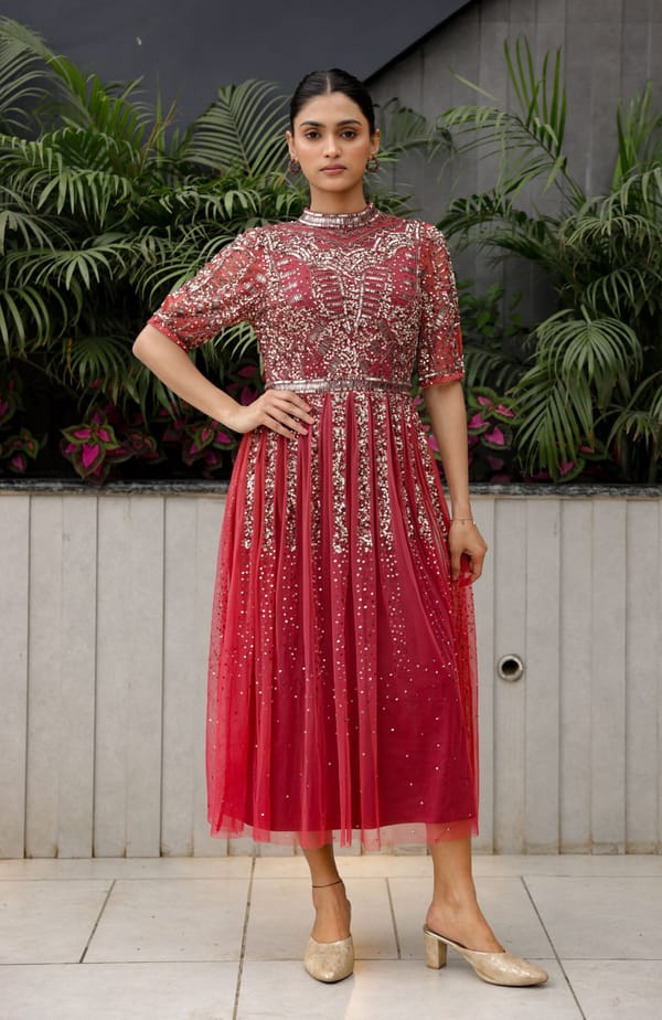 Red Embellished Midi — EDITION II