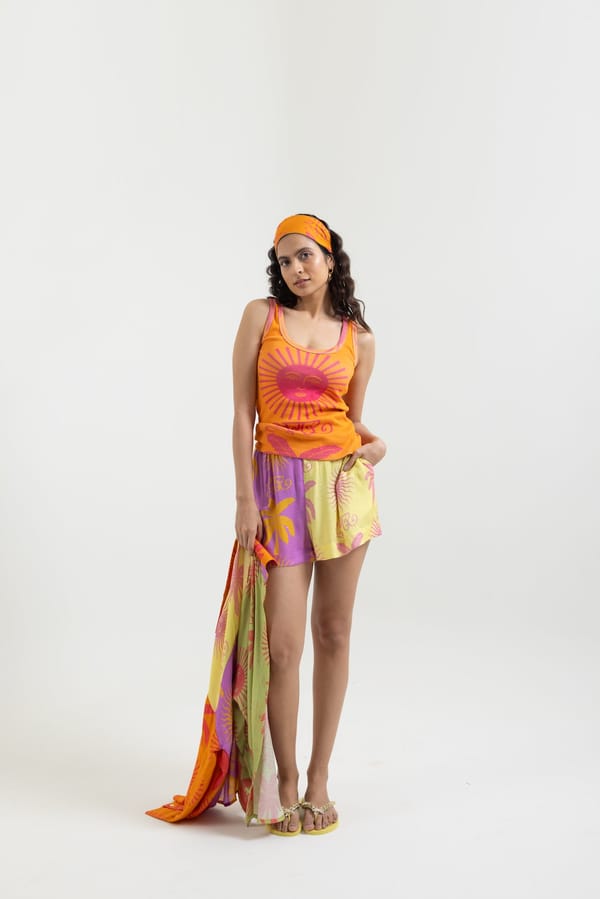 High-Waist Graphic Printed Dull Twill Shorts — Label Sugar