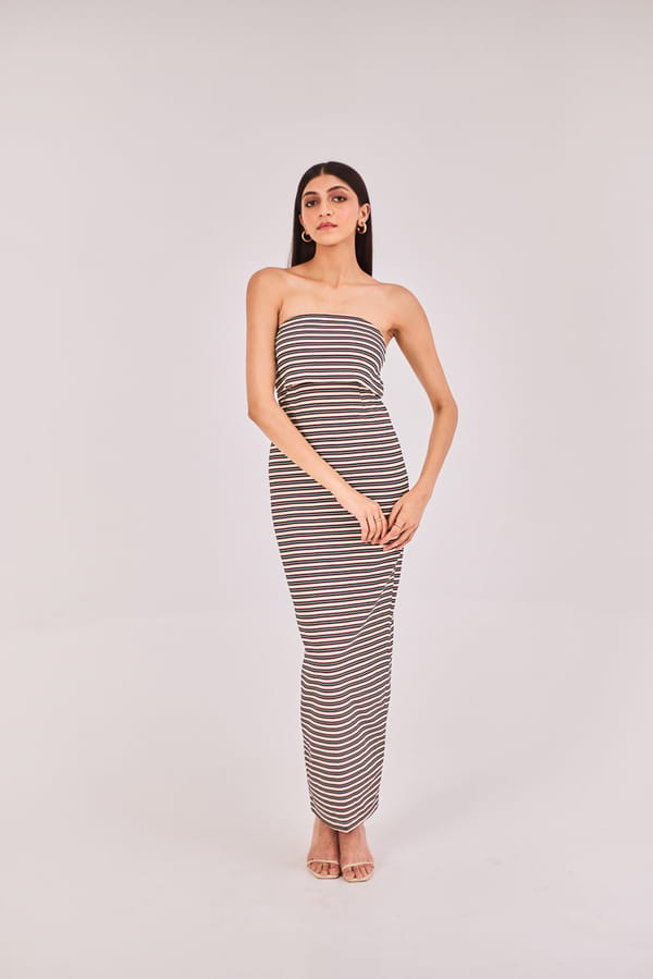Striped Strapless Midi Dress — Urban Suburban