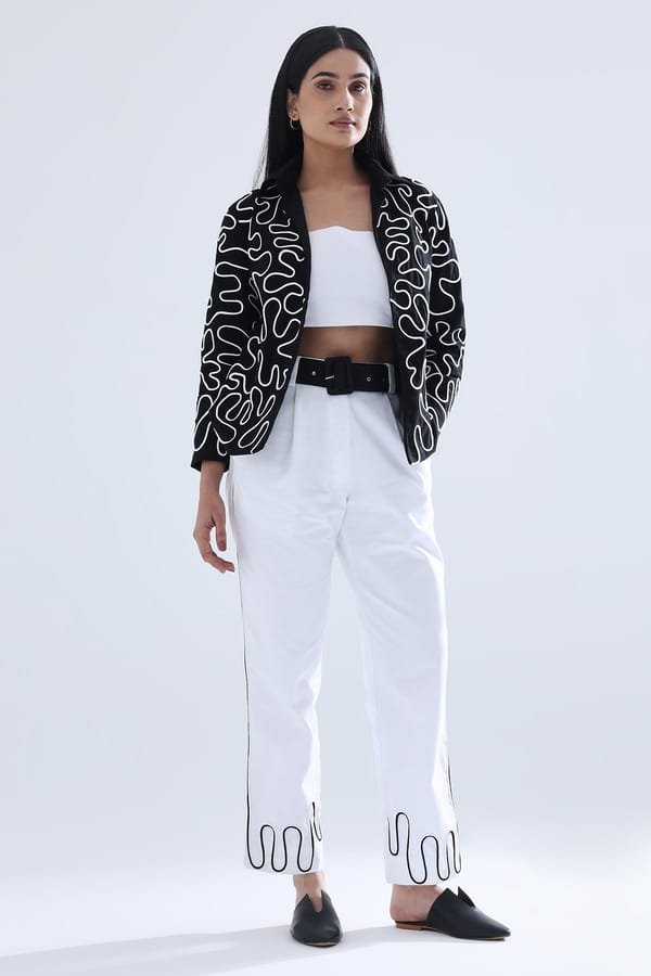 Black and White Dori Detail Blazer and Pant Co-ord Set — SHIBUI