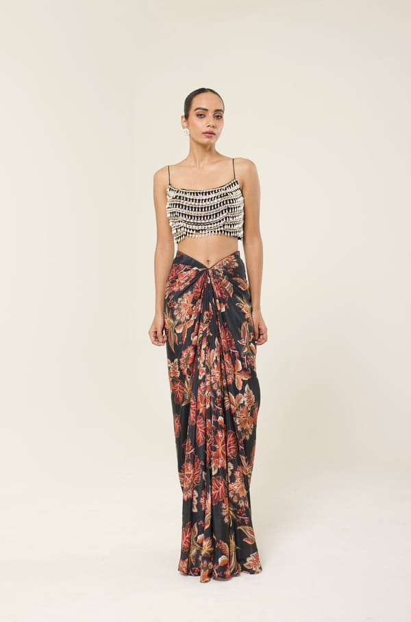 Onyxia Printed Dhoti Skirt Set — LIBAS CAFE