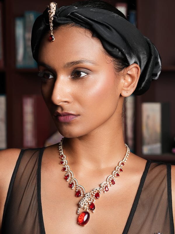 Red Panther Sleek Pendant Necklace Set — Cao Jewellery