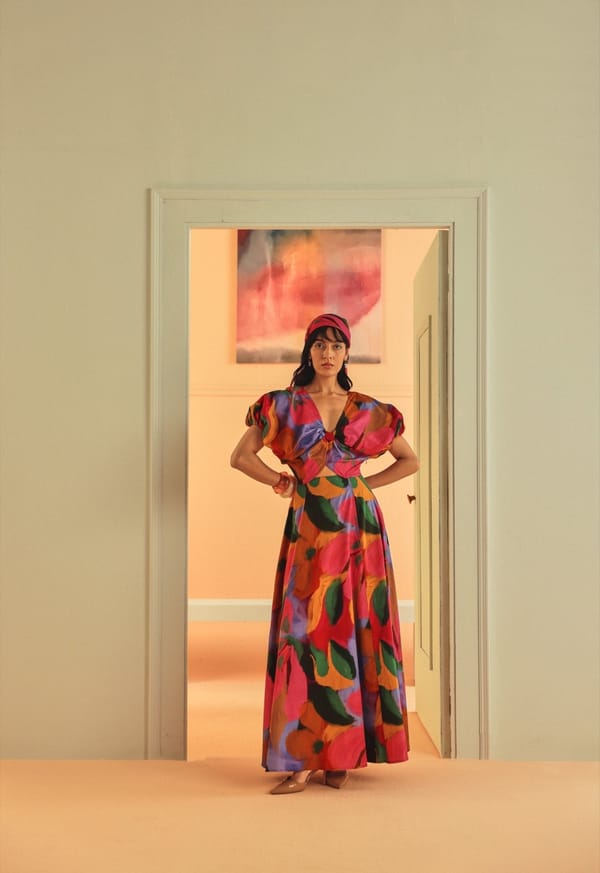 Multicolor Abstract Floral Fit and Flare Maxi Dress — Sage by Mala