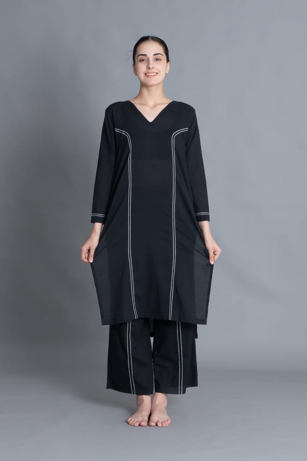 Noir Embroidered V-Neck Dress — Khat