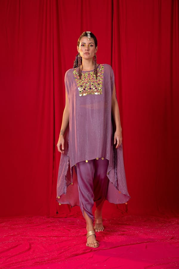 Lavender Shimmer Kimono Tunic and Tulip Pant Co-ord Set — EnEch