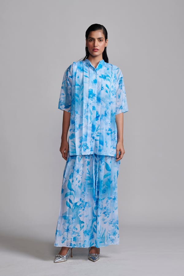 Tonal Blue Watercolor Floral Printed Culottes — Dash and Dot
