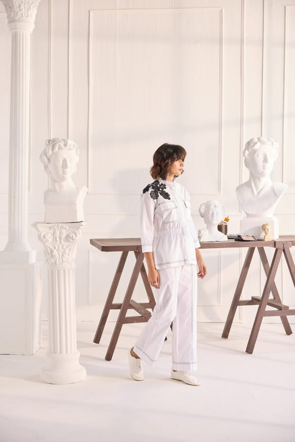 White Poplin Shirt and Wide-Leg Pants Co-ord Set — Shivya K