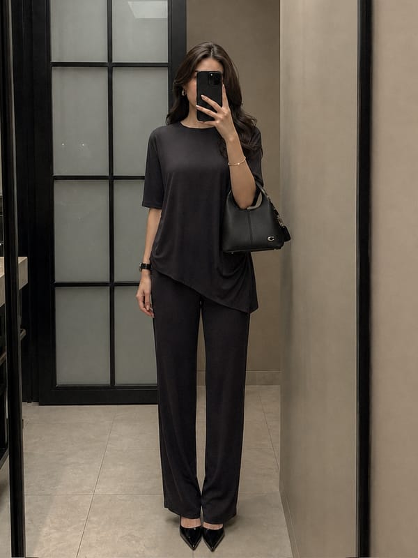 UltraSoft Bamboo Black Knit Asymmetrical Co-Ord — Femmella