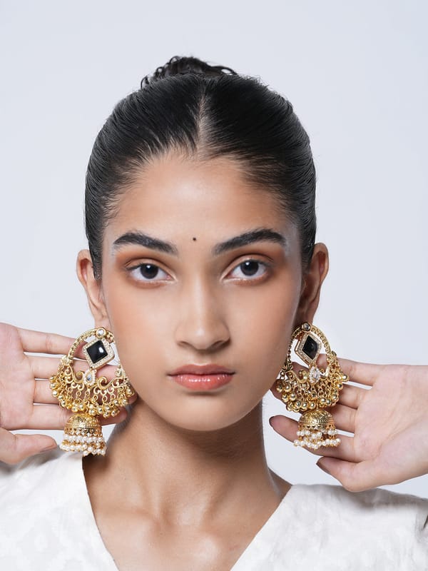 Black Stone Heavy Jhumki — Cao Jewellery