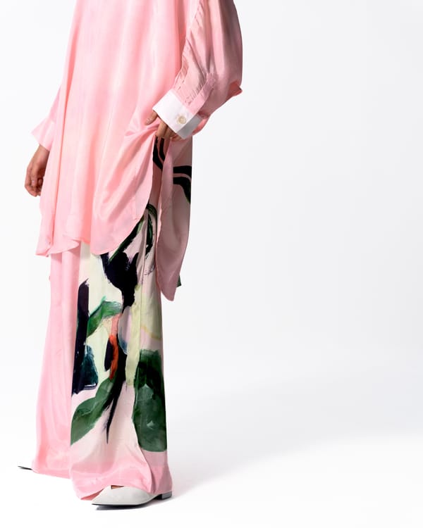 Pink Abstract Print Wide-Leg Trousers — Ofrida