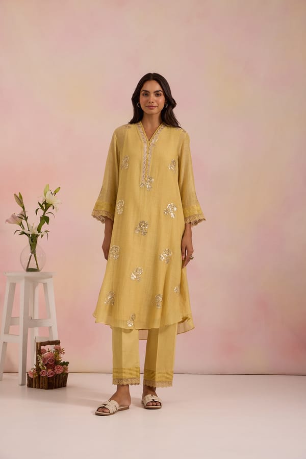 Sequin Embroidered Chanderi Kurta Set — Omi Clothing
