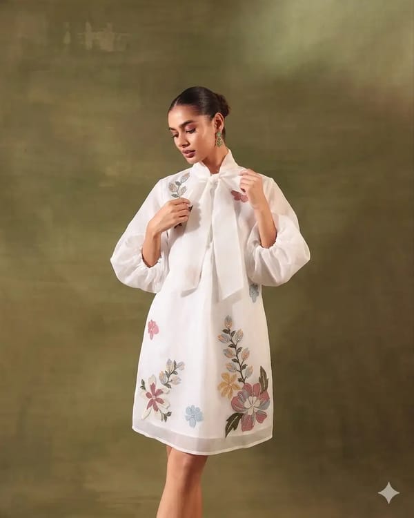 Dupion Big Flower Organza Bow Tie Up Dress — RUCHIKA MALLIKA LABEL