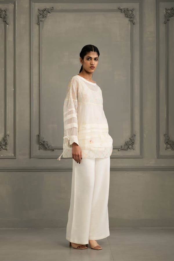Ivory Top In Mul Chanderi With Embroidery — Arcvsh Pallavi Singh