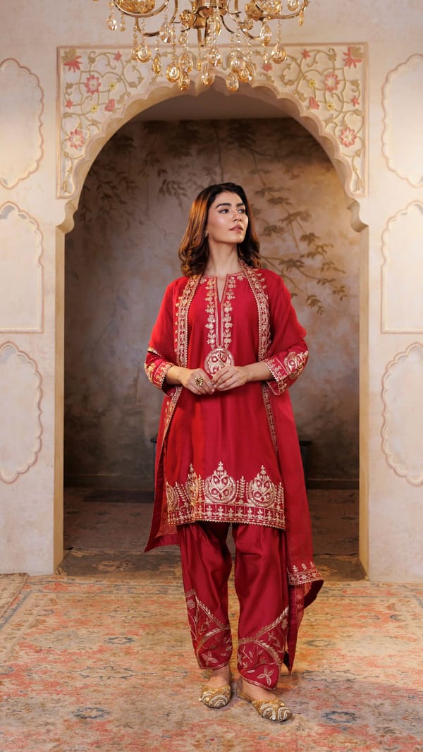 Ruby Noor Chanderi Silk Suit — Kylee Fashions