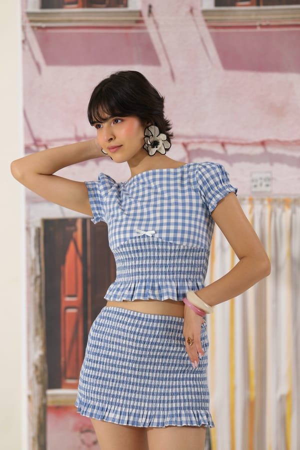 Blue Gingham Smocked Summer Top — The Clothing Factory