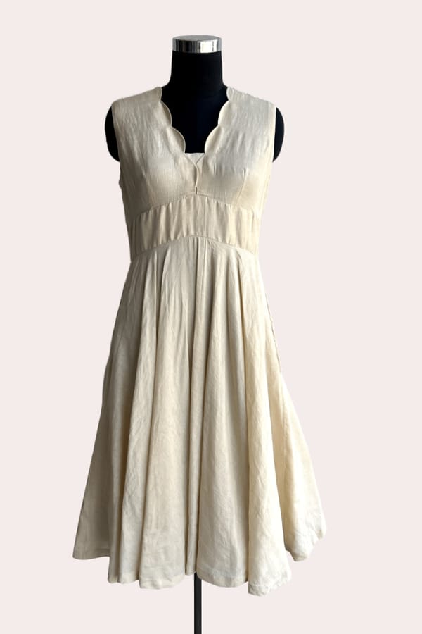 Ecru Fit and Flare V-Neck Midi Dress — Our Love