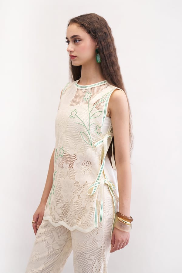 Ivory Sheer Lace Overlay Top with Side Tie-Ups — Our Love