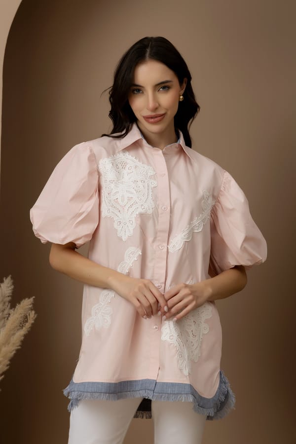 Zoe Balloon Sleeve Shirt Pink — Rhe-Ana