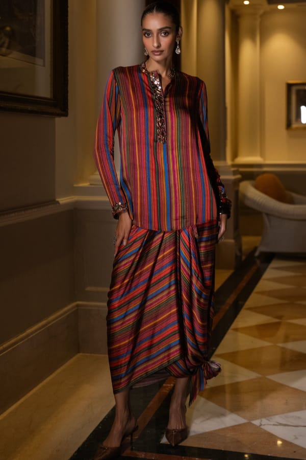 Mirror Embroidered Multicolour Shirt & Drape — Dash and Dot