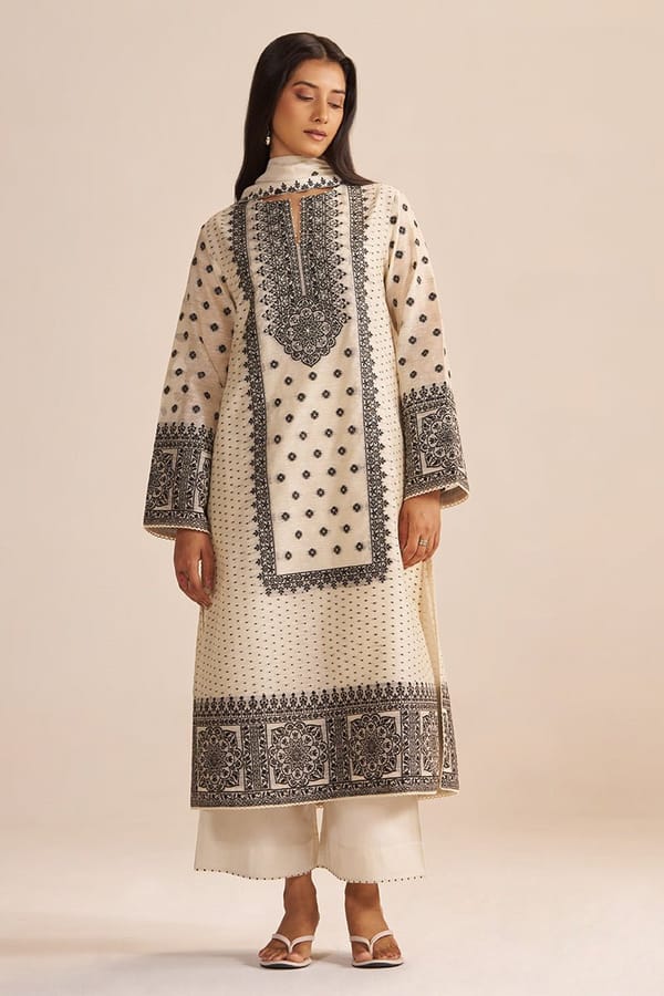 Butter Creame Woven Kurta Set — Ganga Fashions Pvt Ltd