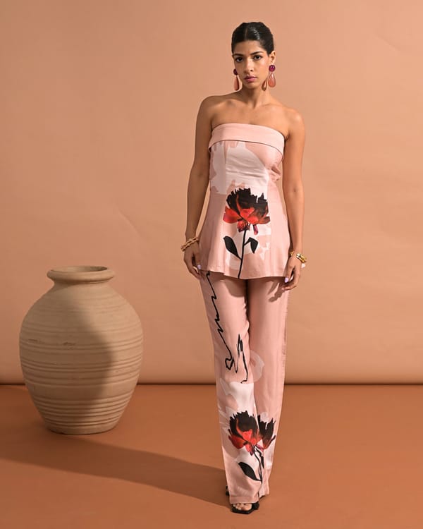 Blush Pink Modal Satin Wide-Leg Printed Trousers — Missy Co.