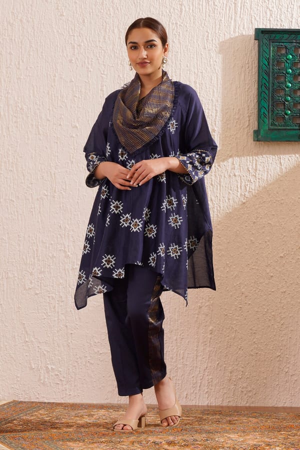 Block Printed Asymmetric Tunic With Pants — Omi Clothing