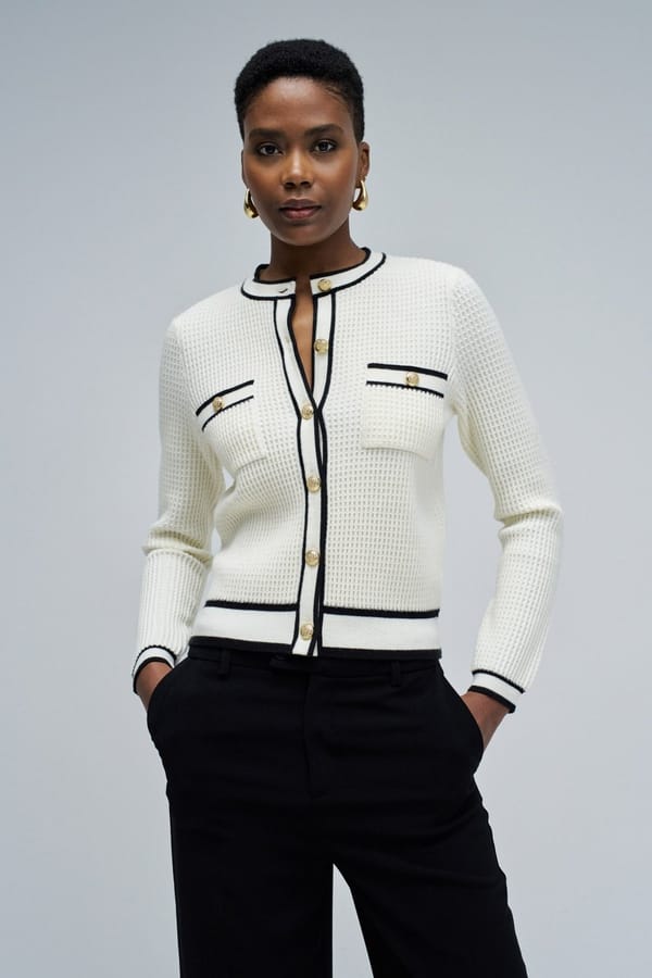 Light Pearl Button-Front Cardigan with Contrast Trim — SALSA JEANS