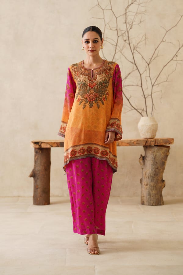 Orange Kurta and Magenta Palazzo Printed Co-ord Set — NEETIKA CHOPRA