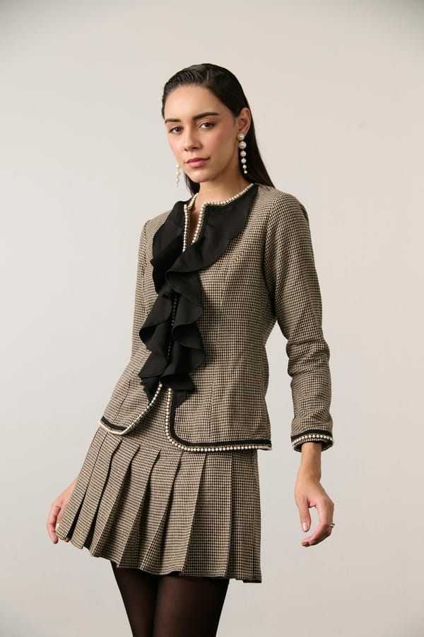 Houndstooth Tweed Jacket and Mini Skirt Co-ord Set — Label IRIS