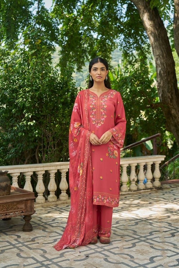 Red Floral Printed Straight Kurta Set with Dupatta — NARAYANI VASTRA
