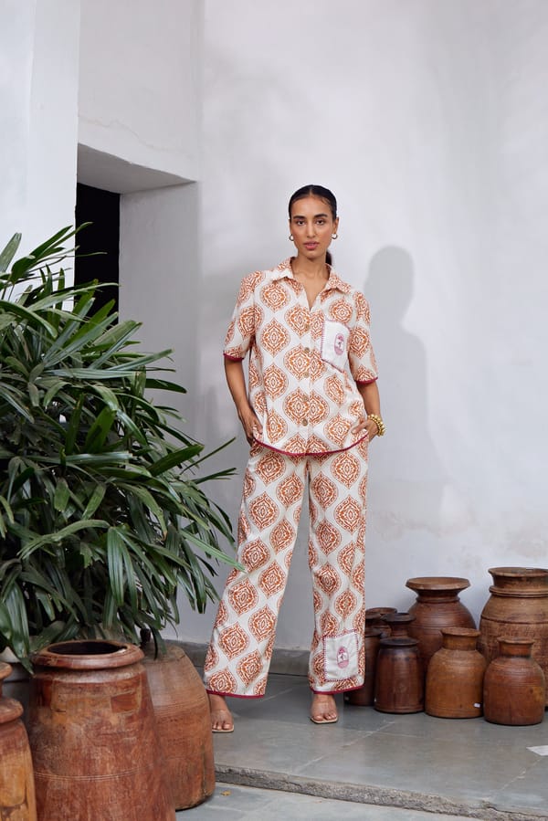 Mahieka Sharma in Daisy Orange Co-Ord Set — Calling June