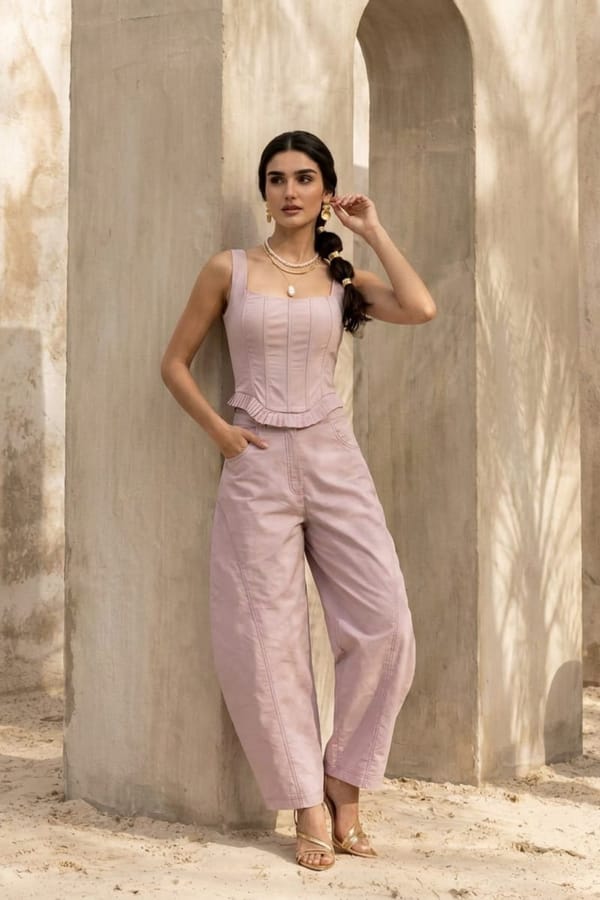 Lilac Corset Top and Straight-Leg Pants Co-ord Set — BELONG